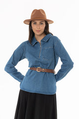 Blue Quarter Zip Denim Top