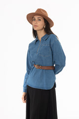 Blue Quarter Zip Denim Top