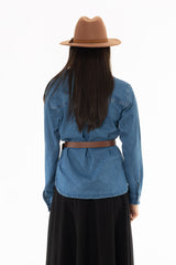 Blue Quarter Zip Denim Top