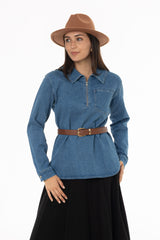 Blue Quarter Zip Denim Top