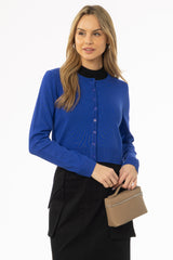 Blue Round Neck Knit Cardigan