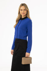 Blue Round Neck Knit Cardigan