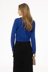 Blue Round Neck Knit Cardigan