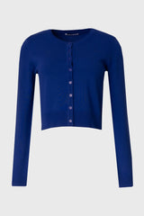 Blue Round Neck Knit Cardigan