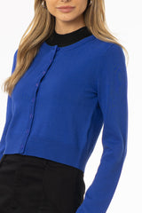 Blue Round Neck Knit Cardigan