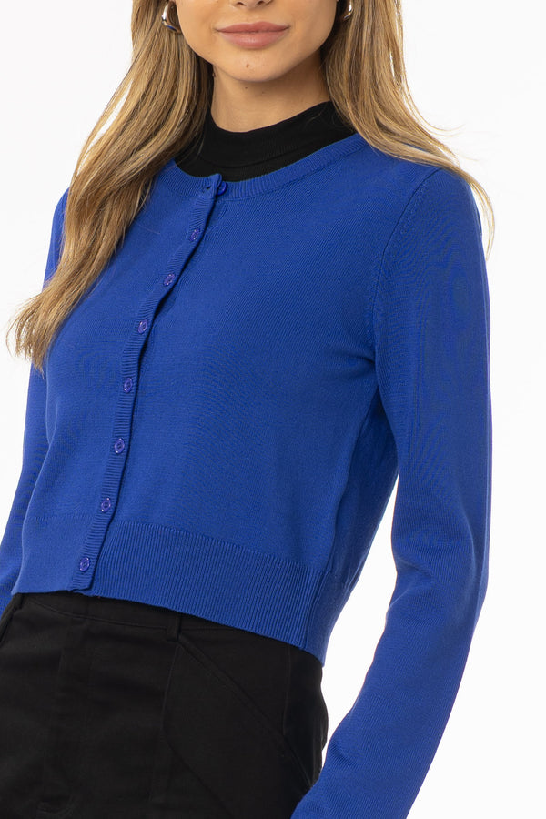 Blue Round Neck Knit Cardigan