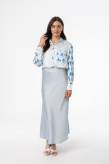 Blue A-Line Satin Effect Maxi Skirt