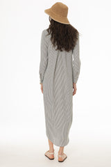 Black Seersucker Striped Maxi Shirt Dress