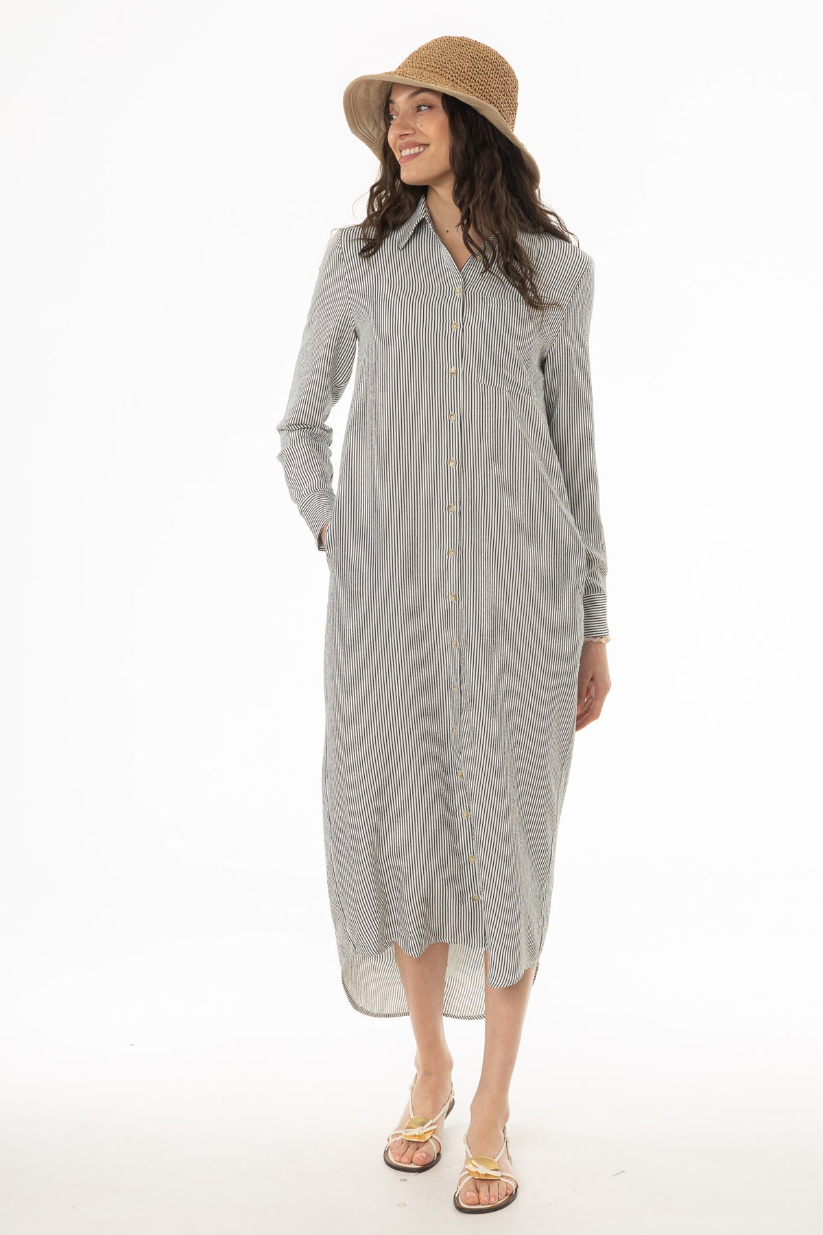 Black Seersucker Striped Maxi Shirt Dress – BLANK