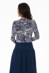 Blue Sketch Floral Round Neck T-Shirt