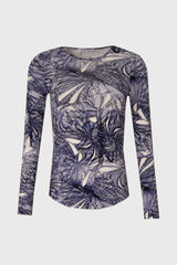 Blue Sketch Floral Round Neck T-Shirt