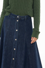 Blue Snap Detail Midi Denim