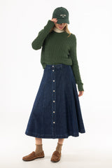 Blue Snap Detail Midi Denim