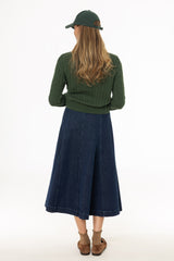 Blue Snap Detail Midi Denim