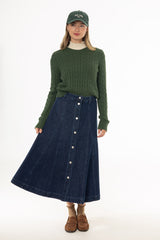 Blue Snap Detail Midi Denim