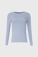 Blue Solid Round Neck Long Sleeve T-Shirt