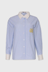 Blue Striped Embroidered Blouse