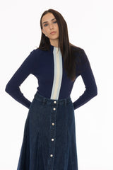 Blue Striped Knit Turtleneck