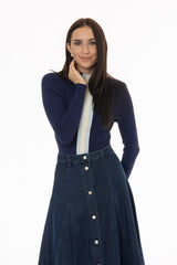 Blue Striped Knit Turtleneck