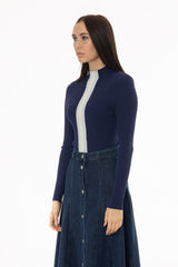 Blue Striped Knit Turtleneck
