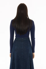 Blue Striped Knit Turtleneck