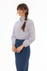 Blue Stripe Ruffle Collar Blouse