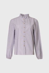Blue Stripe Ruffle Collar Blouse