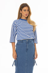 Blue Striped Contrast T-Shirt