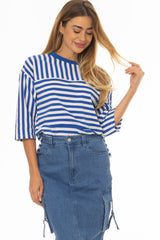 Blue Striped Contrast T-Shirt