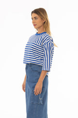 Blue Striped Contrast T-Shirt