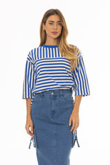 Blue Striped Contrast T-Shirt