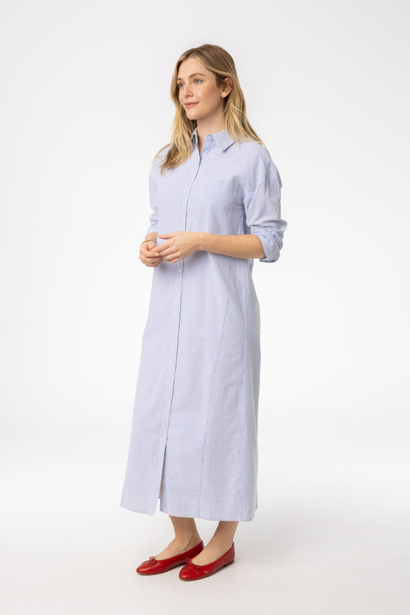 Blue Striped Maxi Shirt Dress