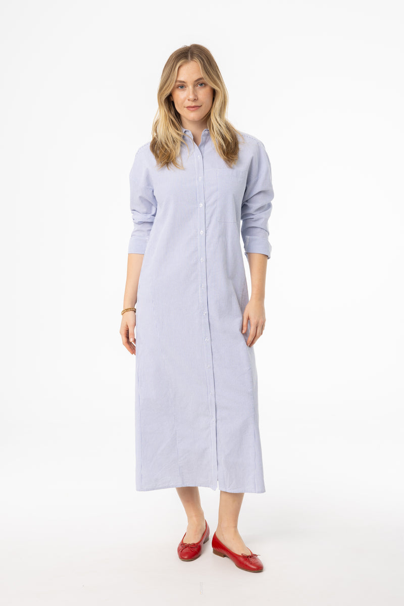 Blue Striped Maxi Shirt Dress