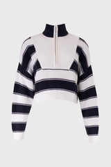 Navy Striped Quarter Zip Sweater Top
