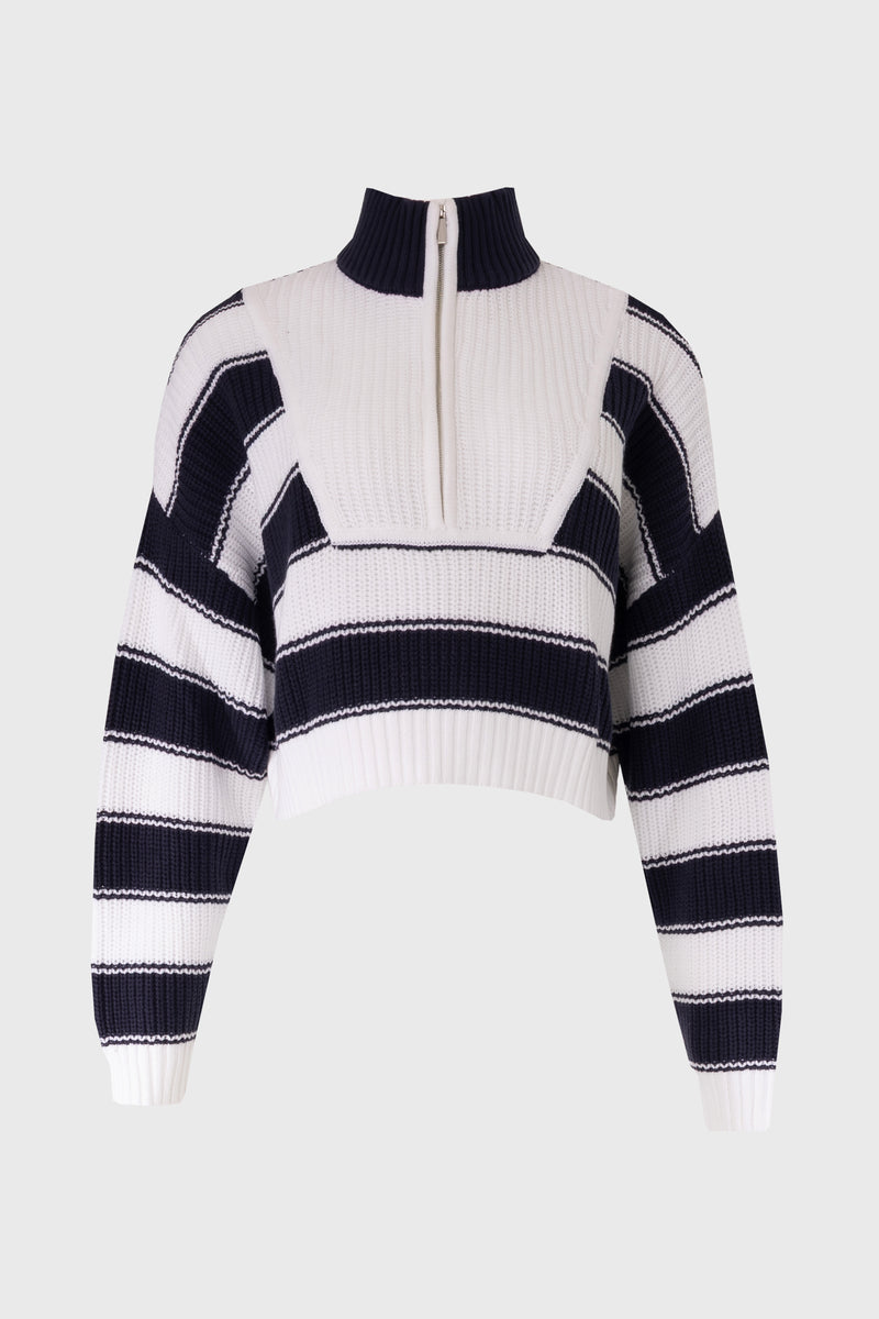 Navy Striped Quarter Zip Sweater Top