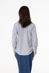 Blue Striped Smocked Raglan Sleeve Shirt