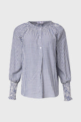Blue Striped Smocked Raglan Sleeve Shirt