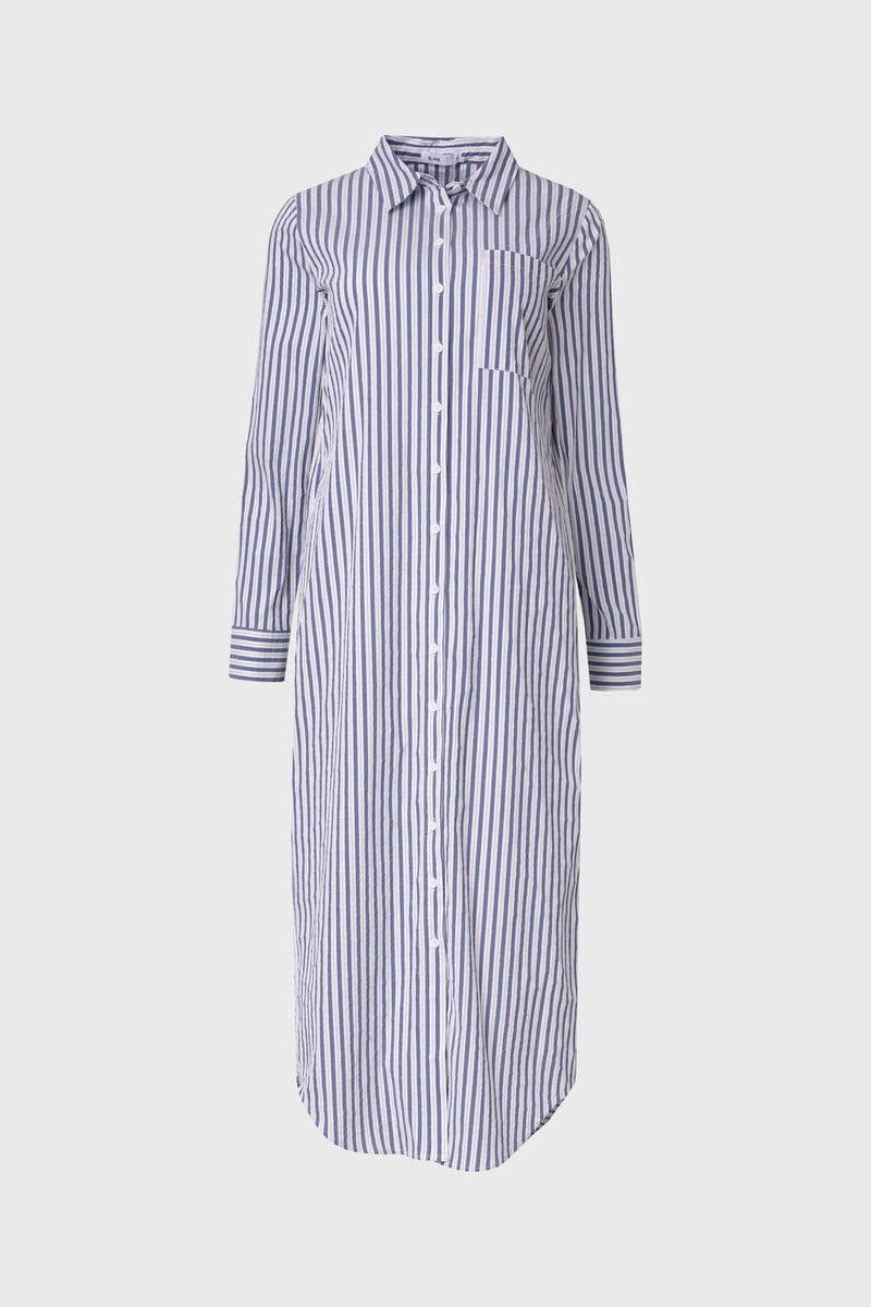 Blue Striped Stretch Maxi Shirt Dress