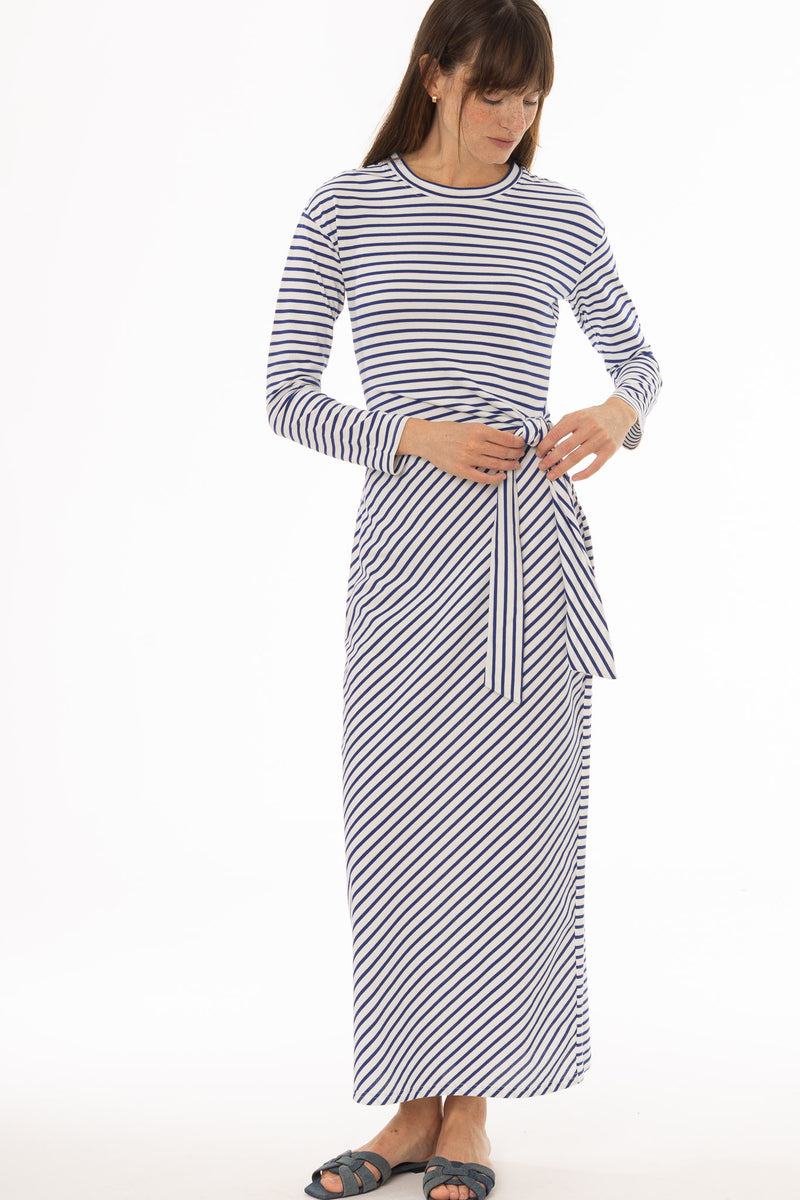 Blue Striped Tie Maxi Dress – BLANK