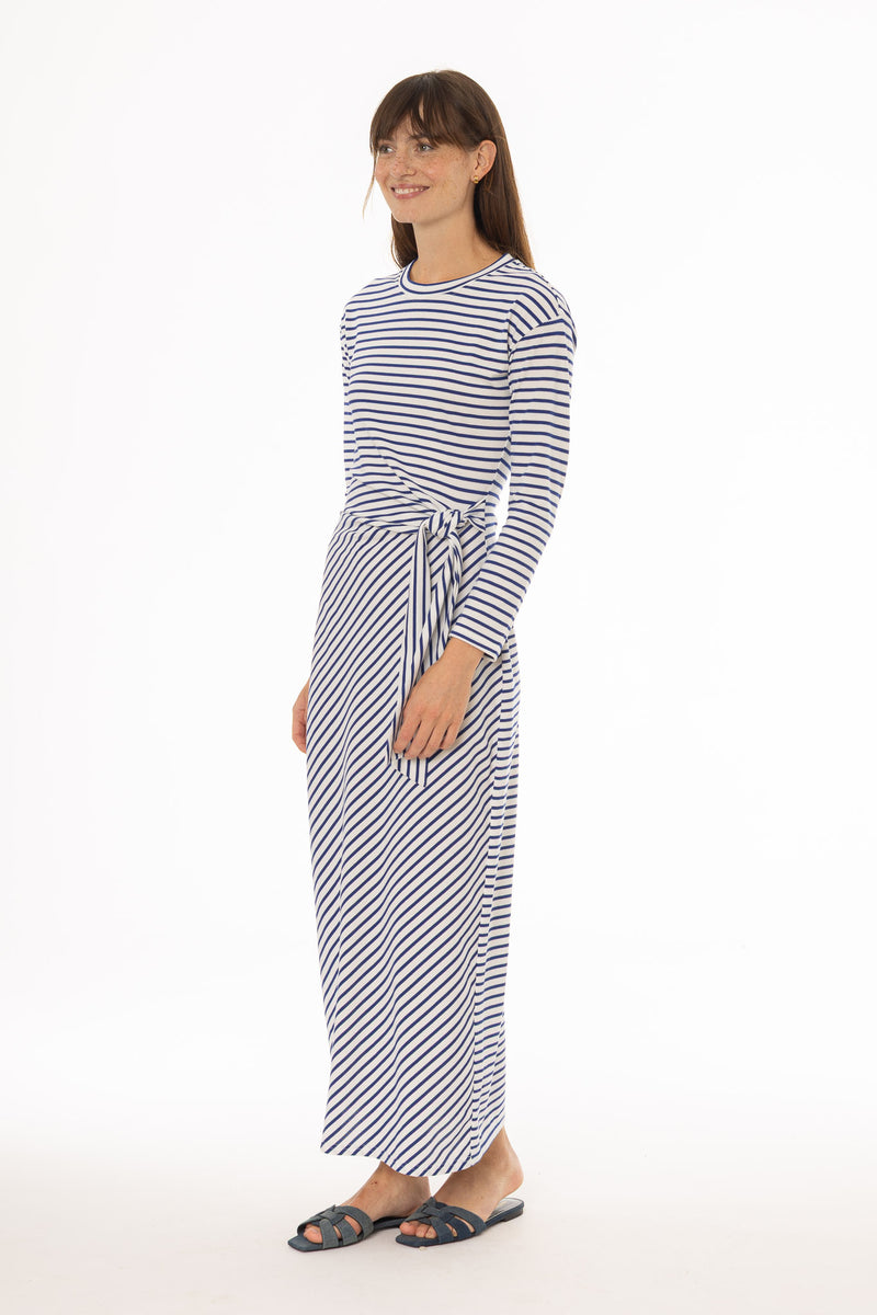 Blue Striped Tie Maxi Dress