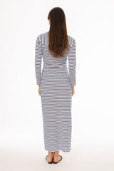 Blue Striped Tie Maxi Dress