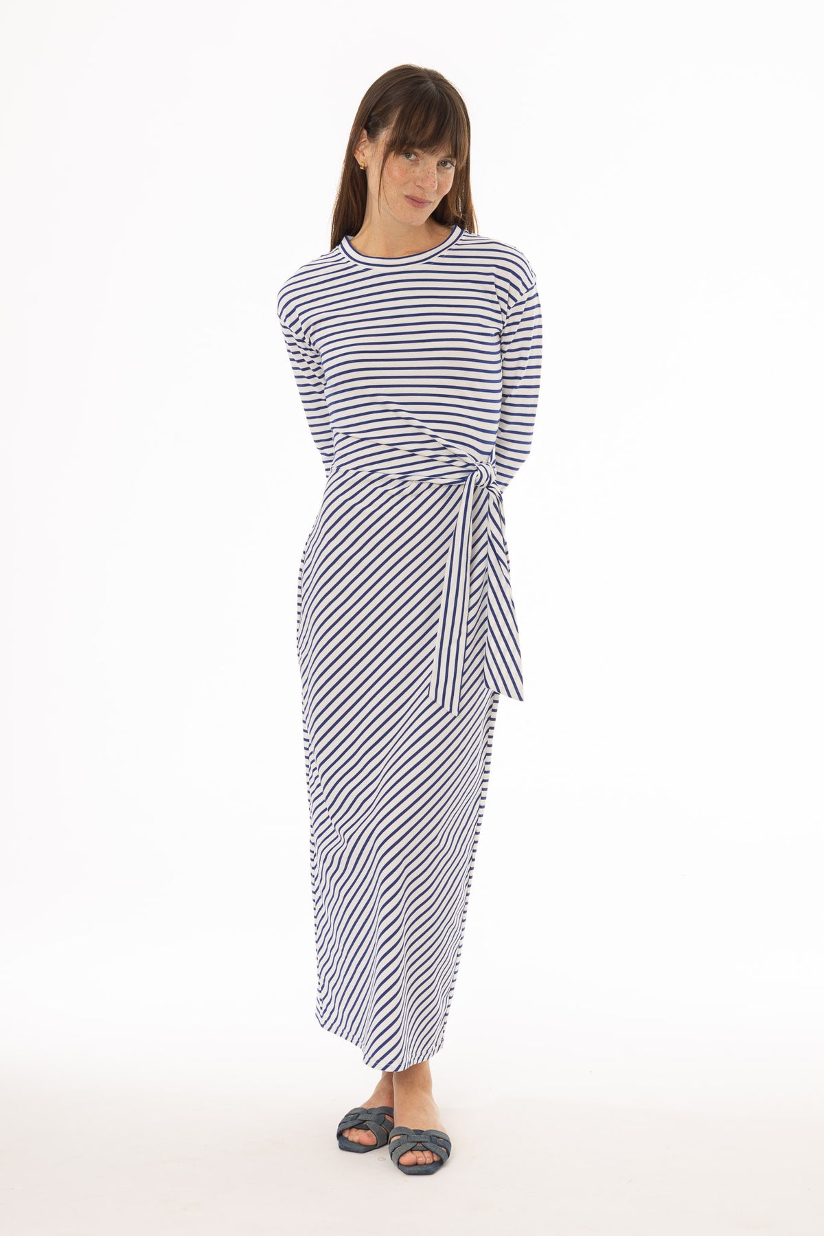 Blue Striped Tie Maxi Dress – BLANK