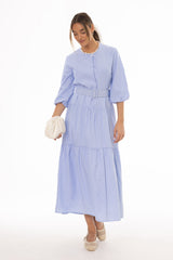 Blue Striped Tiered Maxi Dress