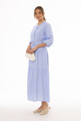 Blue Striped Tiered Maxi Dress