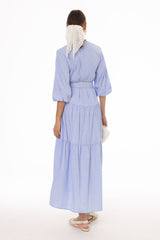 Blue Striped Tiered Maxi Dress