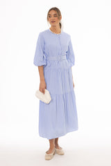 Blue Striped Tiered Maxi Dress