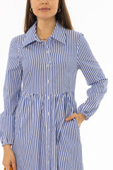 Blue Striped Waisted Maxi Dress