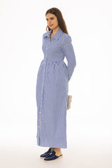 Blue Striped Waisted Maxi Dress