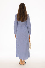 Blue Striped Waisted Maxi Dress