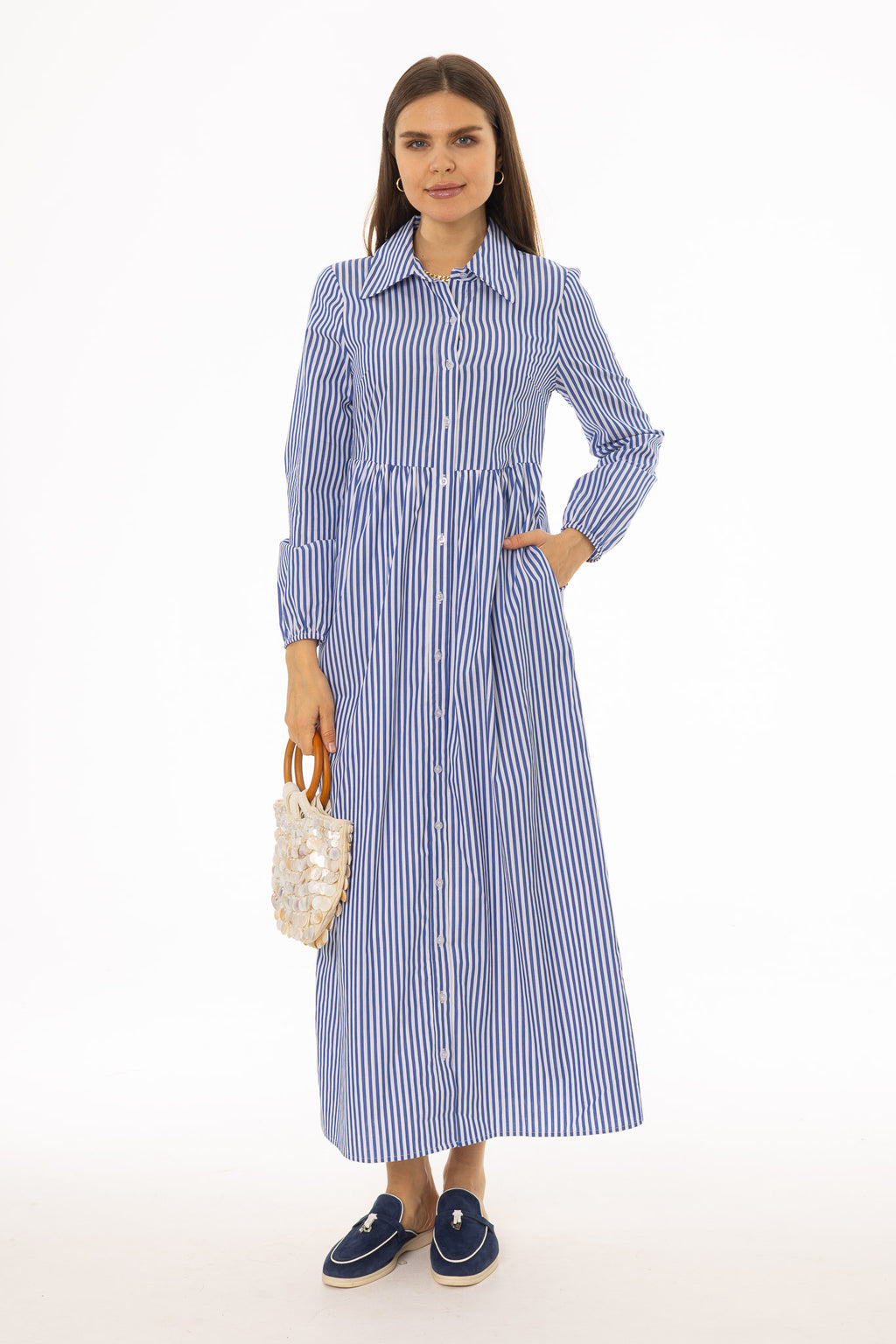 Blue Striped Waisted Maxi Dress – BLANK